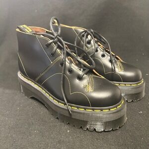 Dr. Martens Church Quad Platform Monkey Boots Women 7 Black Leather Ankle Boot